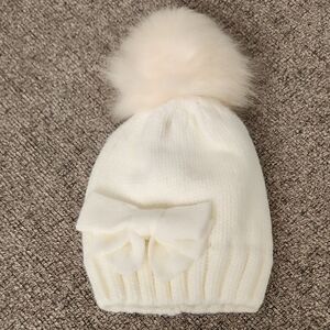 Cream Knit Pom-Pom Beanie for Kids